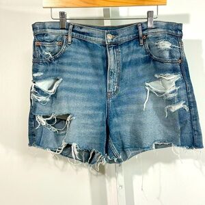 American Eagle Strigid High Rise Distressed Denim Shorts Women’s 14 Cutoff Raw
